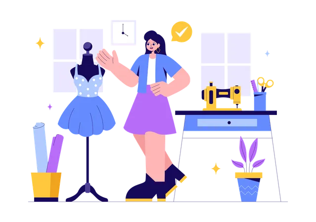 Woman Sewing Clothes  Illustration