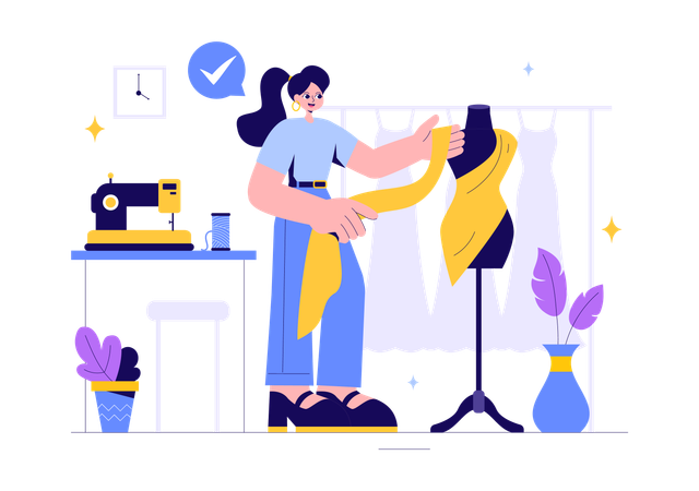 Woman Sewing Clothes  Illustration