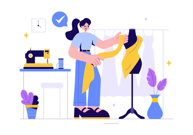 Woman Sewing Clothes  Illustration