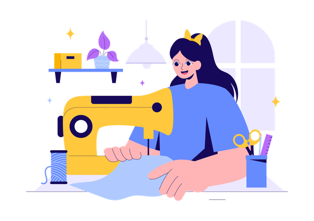 Woman Sewing Clothes  Illustration