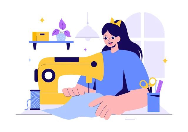 Woman Sewing Clothes  Illustration