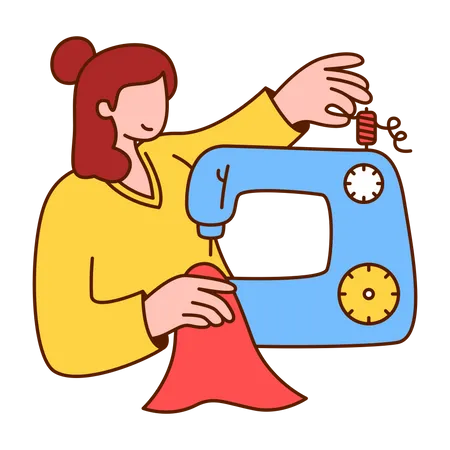 Woman sewing clothes with sewing machine Illustration