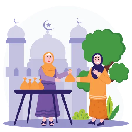 Woman Share Free Qurban Meat  イラスト