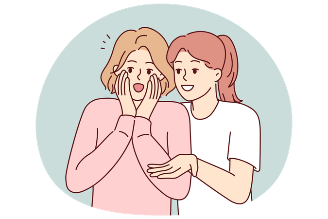 Woman shares gossip with friend by telling stories she read in tabloids  Illustration