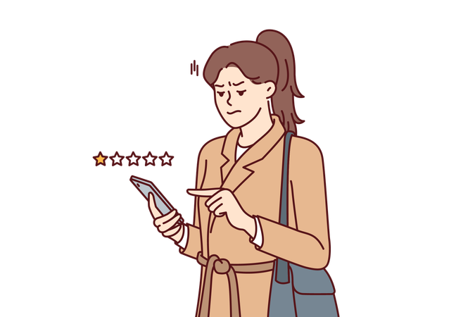Woman shares user experience on phone  Illustration