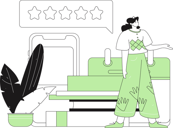 Woman sharing a review for a book  Illustration