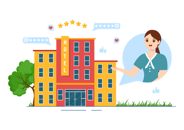 Woman sharing hotel feedback  Illustration