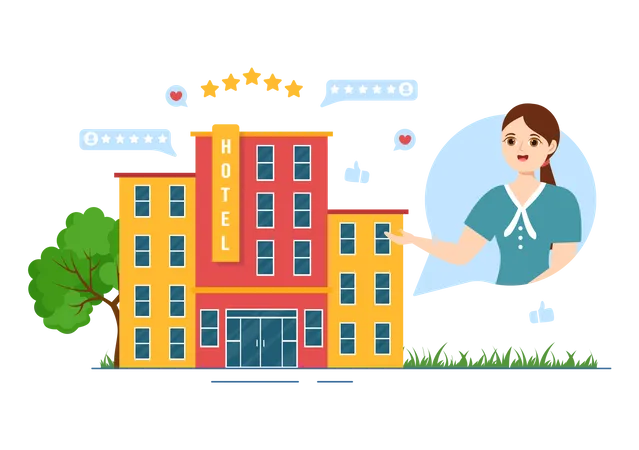 Woman sharing hotel feedback  Illustration