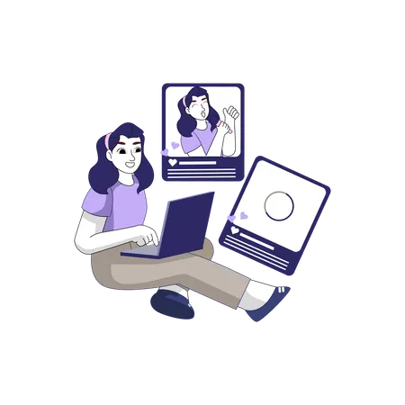 Woman sharing online image  Illustration