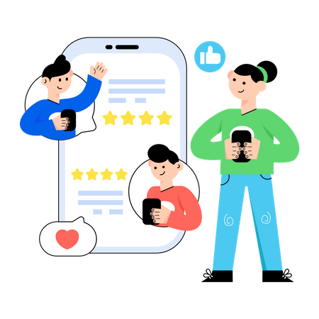 Woman sharing rating on online shopping app Illustration