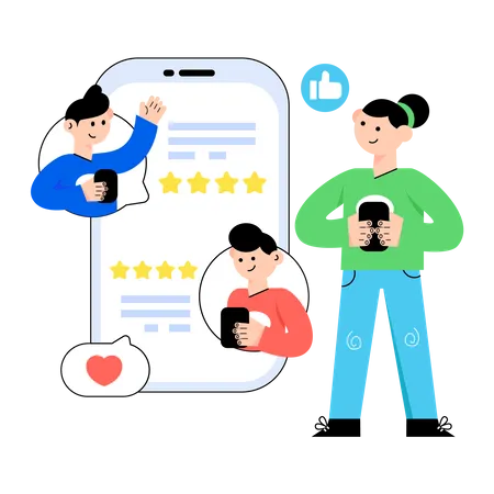 Woman sharing rating on online shopping app Illustration