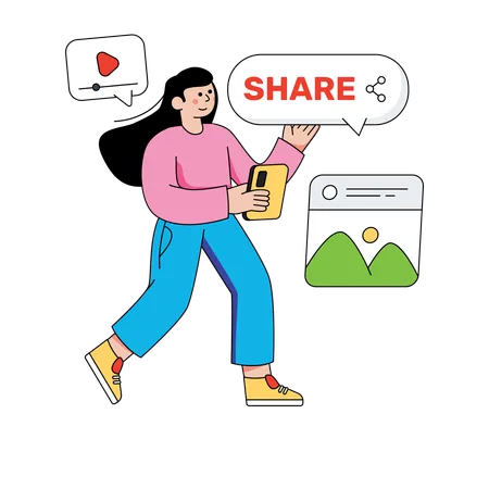 Woman Sharing Social Marketing Video  Illustration