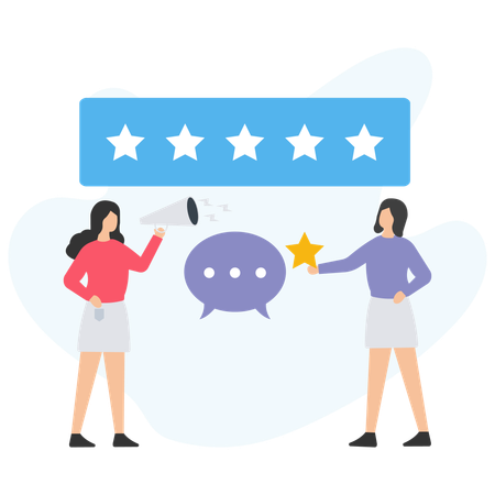 Woman sharing Star rating  Illustration