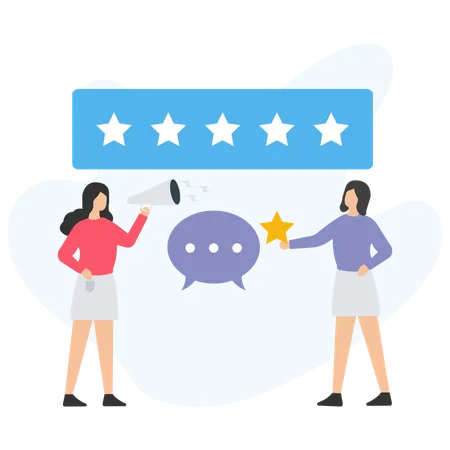 Woman sharing Star rating  Illustration