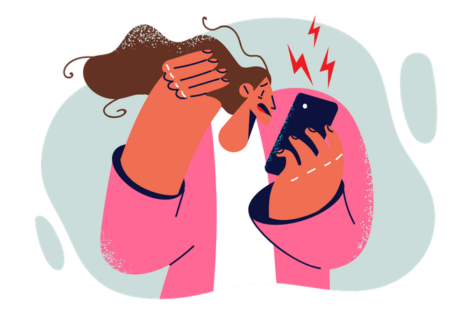 Woman shocked after looking at mobile  Illustration