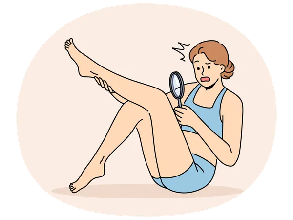 Woman shocked by hair on legs and needs depilation or epilation in spa salon  Illustration