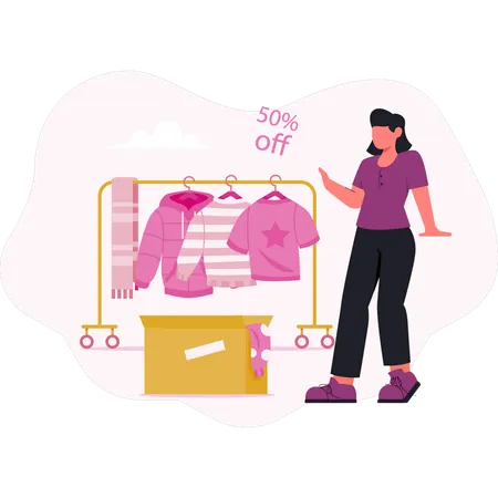 Woman shocking to see free fashion sale offer  Illustration