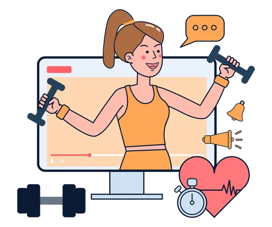 Woman shooting gym exercise video  Illustration