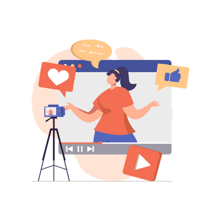 Woman shooting review video Illustration