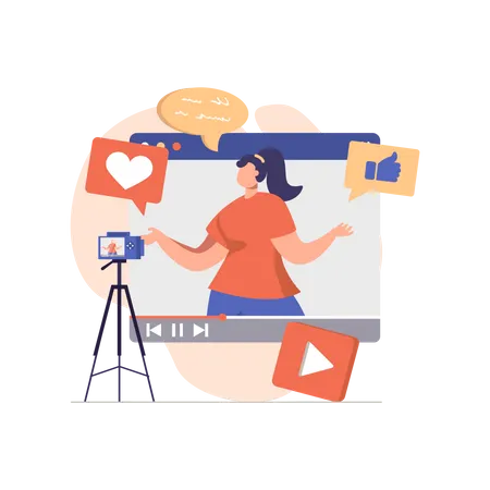 Woman shooting review video Illustration