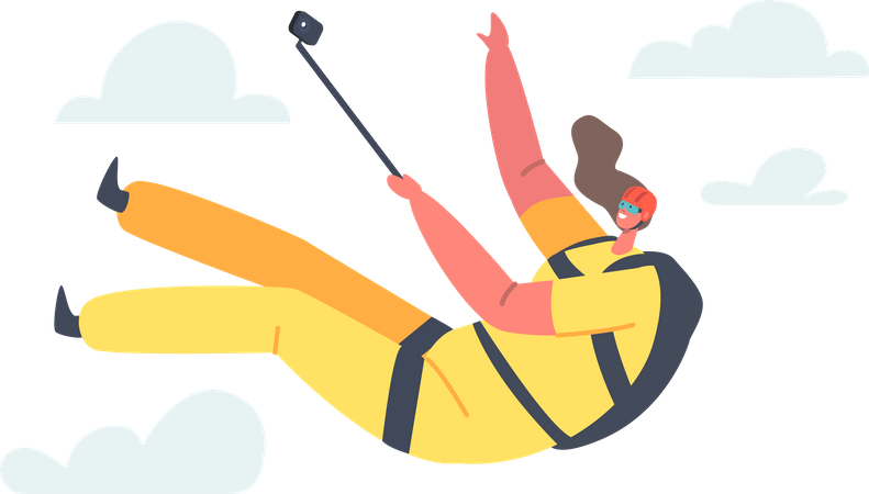 Woman shooting selfie while doing skydiving Illustration