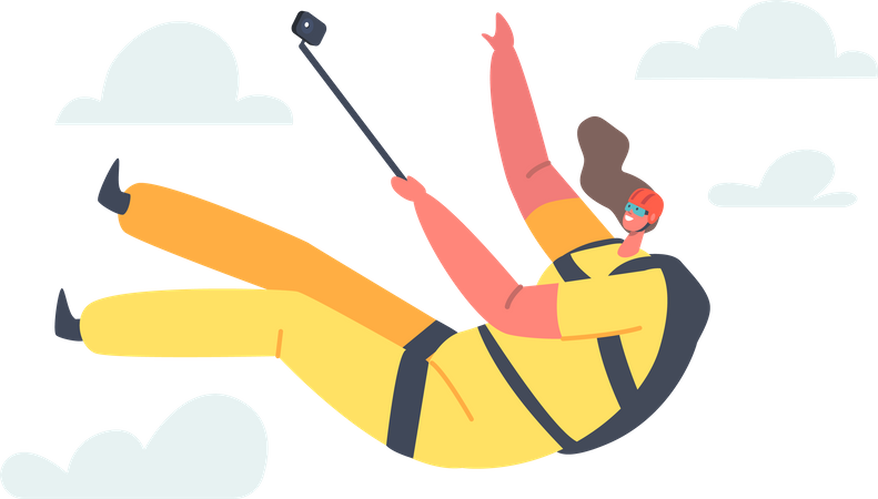 Woman shooting selfie while doing skydiving  Illustration