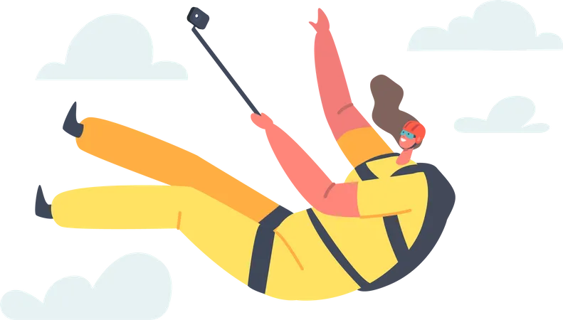 Woman shooting selfie while doing skydiving  Illustration