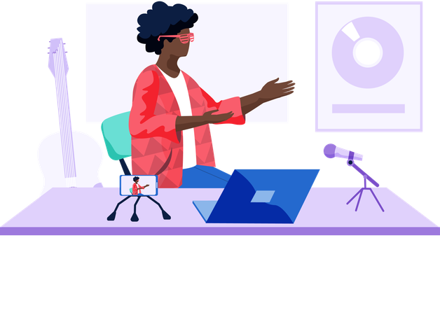 Woman shooting video and reading message  Illustration