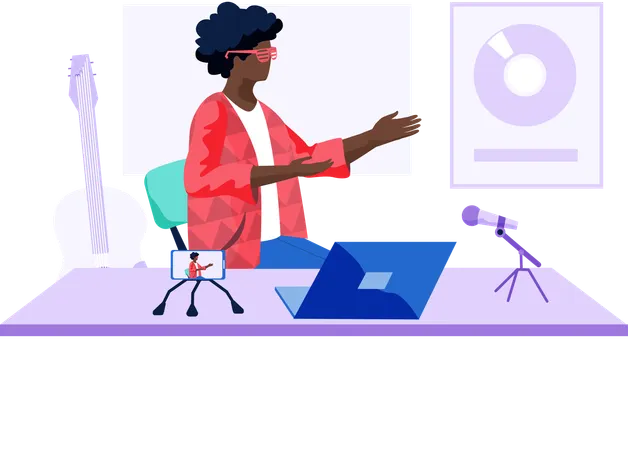 Woman shooting video and reading message  Illustration