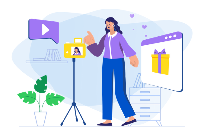 Woman shooting video tutorial  Illustration