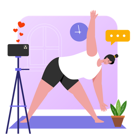 Woman shooting yoga video tutorial  Illustration