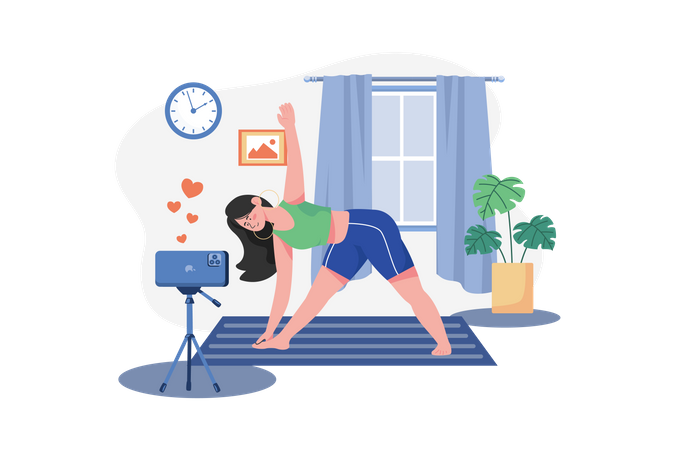 Woman shooting yoga video tutorial  Illustration