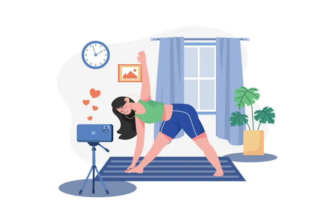 Woman shooting yoga video tutorial  Illustration