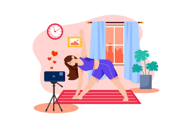 Woman shooting yoga video tutorial  Illustration