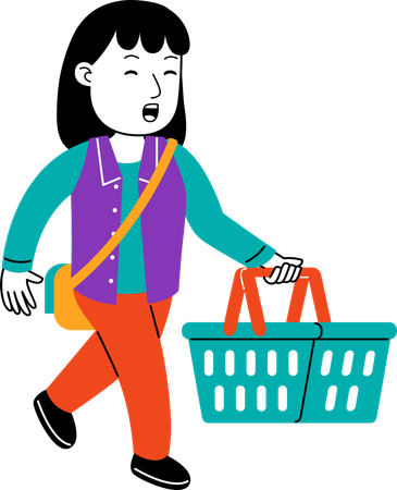 Woman Shoppe carrying an empty basket  Illustration