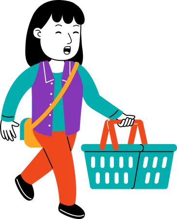 Woman Shoppe carrying an empty basket  Illustration