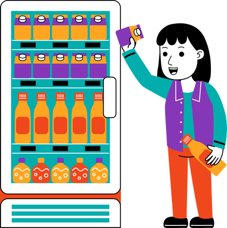 Woman Shopper buy drink at supermarket  Illustration