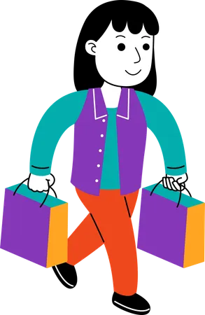 Woman Shopper holding shopping bags  イラスト