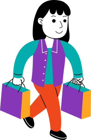 Woman Shopper holding shopping bags  Illustration