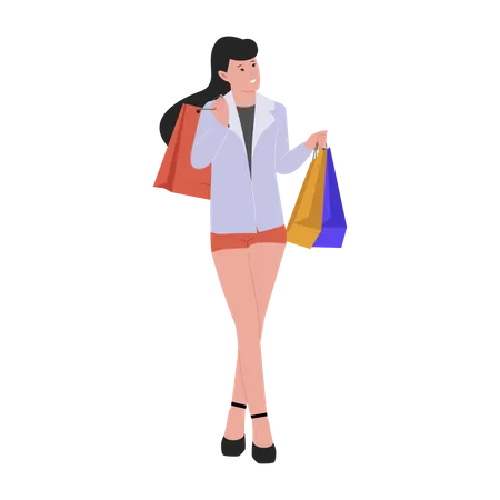 Women Shopping With Bags Sale Offer Joyful Guy And Girl Flat Vector Illustration Isolated On White Background Illustration