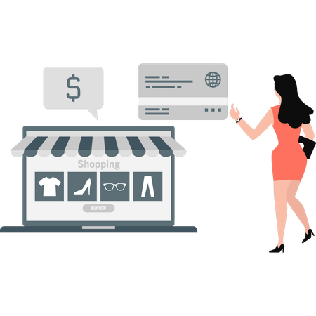 Woman shopping and paying with credit  Illustration