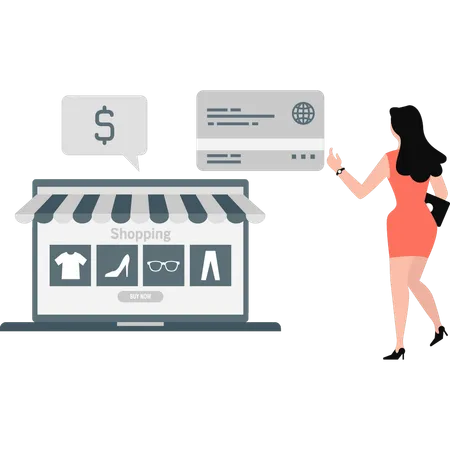 Woman shopping and paying with credit  Illustration