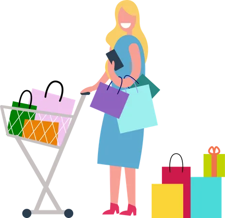 Woman Shopping and Spending Time Illustration