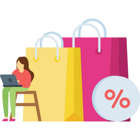 Woman shopping at discount  Illustration