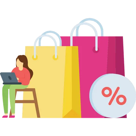 Woman shopping at discount  Illustration