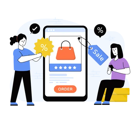 Woman shopping at online sale  Illustration