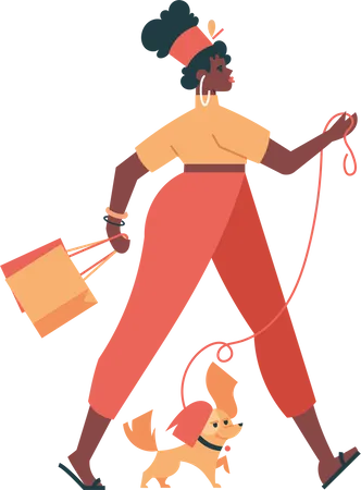 Woman Shopping Character with pet Illustration