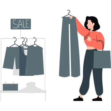 A Girl Is Shopping Clothes Illustration