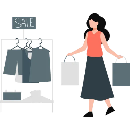 A Girl Is Shopping Clothes Illustration