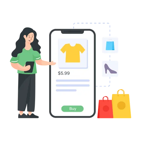 Woman shopping clothes online  Illustration